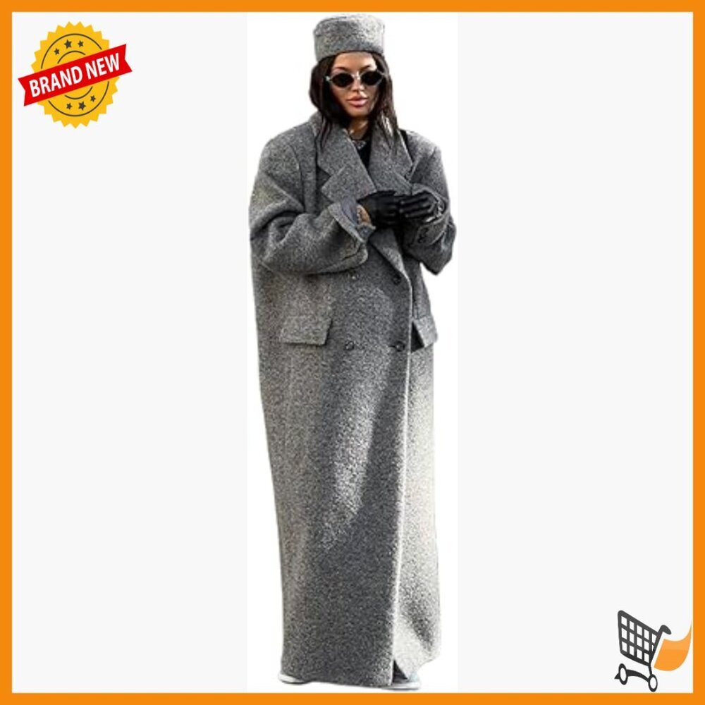 Women's Long Wool Pea Coat Oversized Maxi Trench Winter Casual